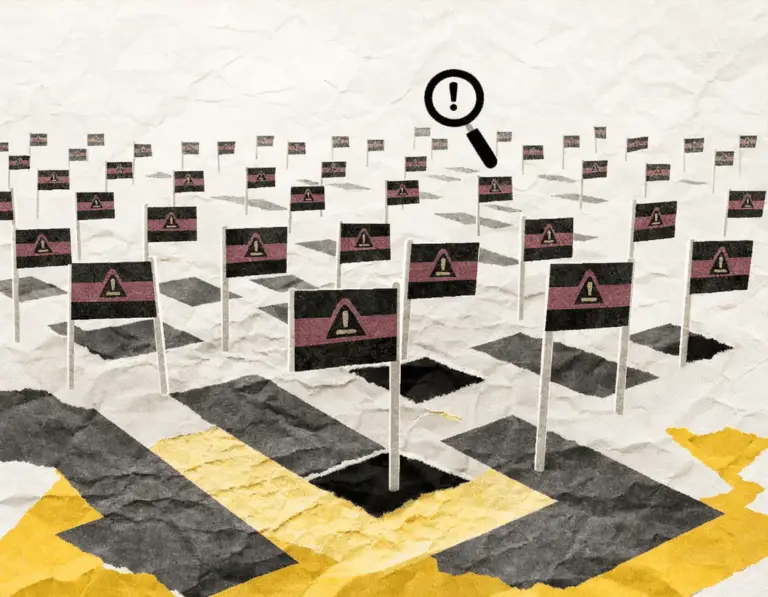 field of warning flags planted upright