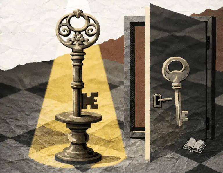 oversized skeleton key mounted on spotlight
