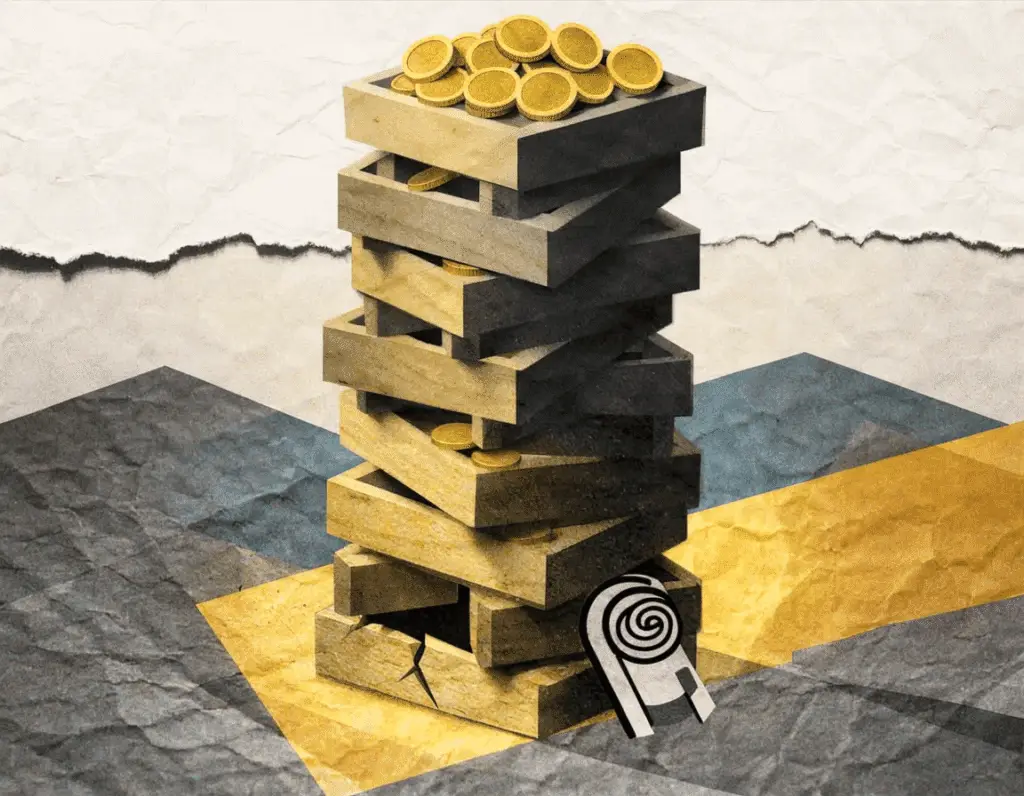 tall tower stacked wooden creates with coins